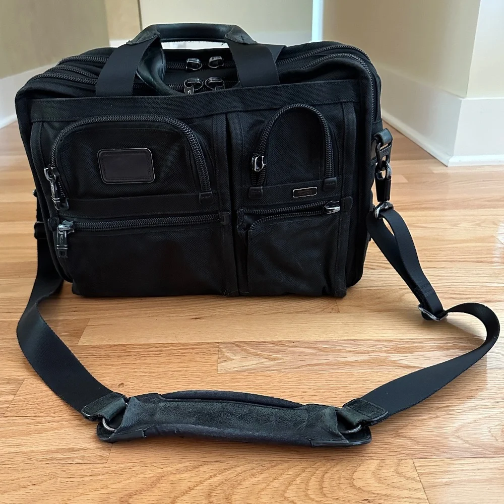 Tumi Alpha Expandable Black Nylon Satchel Crossbody